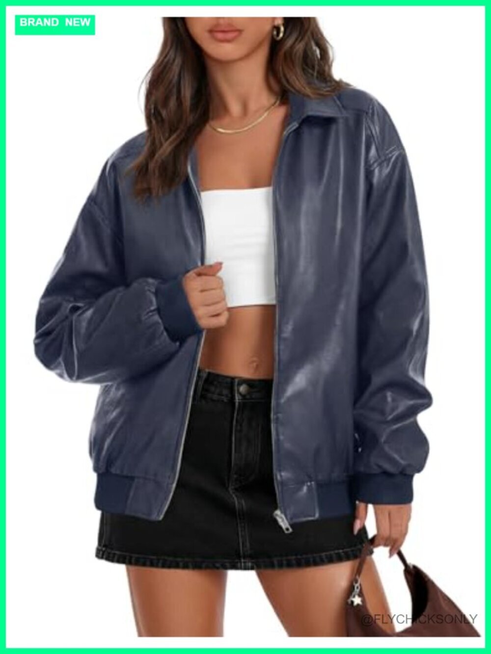 Women's Oversized Faux Leather Zip Up Motorcycle Jacket